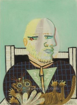  1960 Oil Painting - Vollard et son chat 1960 Cubist